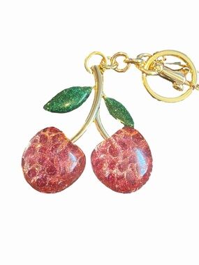 Coach Glitter Cherry Bag Charm Keychain Gold Tone Resin Y2K Coquette NIB